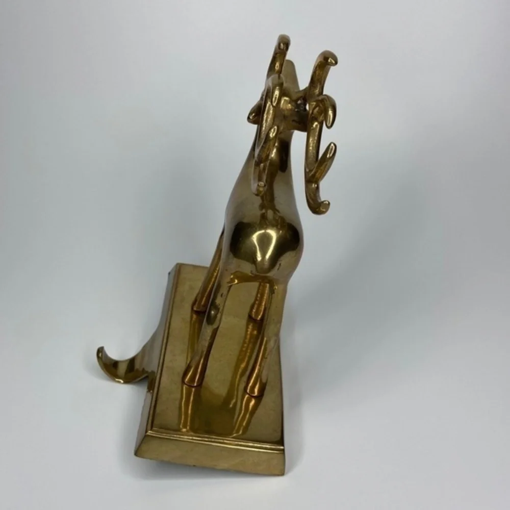 Pair of Brass Mantel‎ Holder Hangers Reindeer Christmas Holiday Stocking